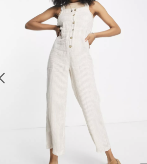 Mango – Salopette boutonnée à rayures – Crème