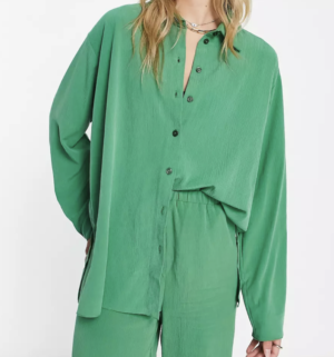 Topshop Premium – Chemise d’ensemble oversize en viscose froissée – Vert