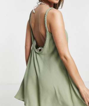 ASOS DESIGN – Robe fluide de plage effet froissé à plis – Kaki