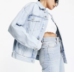 Topshop Premium – Veste oversize style western – Bleu délavé