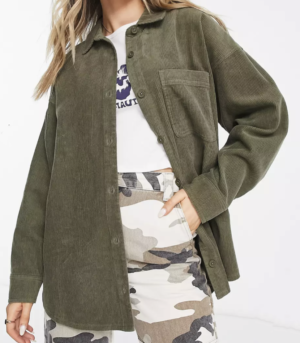 ASOS DESIGN – Chemise oversize en velours côtelé – Kaki