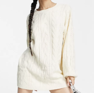 Missguided – Robe courte oversize en maille torsadée – Crème