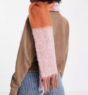 Topshop – Écharpe épaisse à grands carreaux – Rose et orange