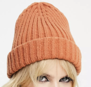 Topshop – Bonnet en maille côtelée épaisse – Orange