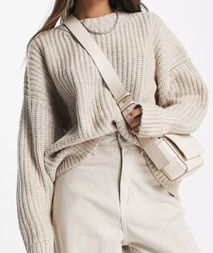 ASOS DESIGN – Pull ras de cou à larges nervures – Fauve