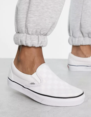 Vans – Classic – Baskets à enfiler avec motif damier – Gris clair
