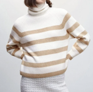 MANGO Pull-over rayures col roulé