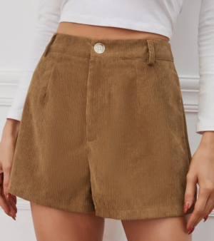 Short zippé en velours côtelé (sans ceinture) SHEIN