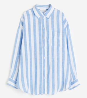 Chemise oversize en lin bleu blanc H&M