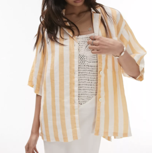 Topshop – Chemise à rayures d’ensemble en lin – Orange et blanc