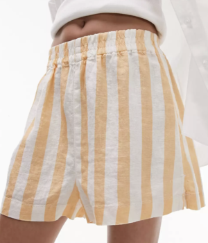 Topshop – Short d’ensemble en lin à rayures – Orange
