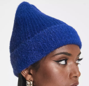 ASOS DESIGN – Bonnet duveteux côtelé – Bleu de cobalt