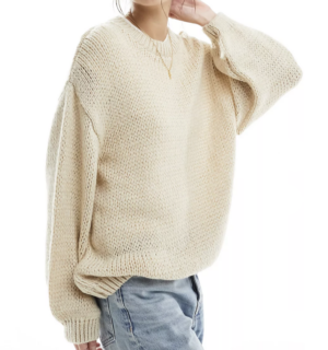ASOS DESIGN – Pull ras de cou oversize à manches ballon – Taupe