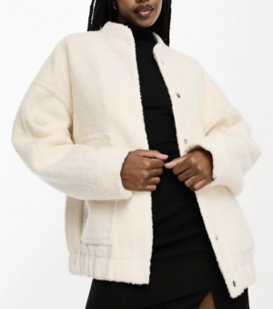 4th & Reckless Tall – Exclusivité – Bomber oversize aspect laine – Crème