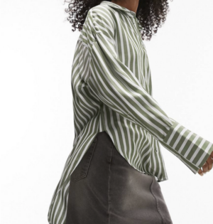 Topshop – Chemise oversize à rayures – Vert et blanc cassé