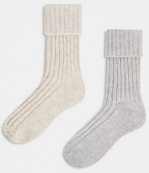 ASOS DESIGN – Lot de 2 paires de chaussettes confort hauteur mollet en laine mélangée – Neutre
