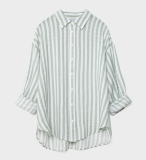 Stradivarius – Chemise coupe décontractée aspect lin à rayures – Vert clair