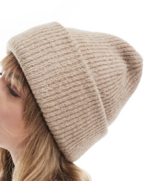 ASOS DESIGN – Bonnet épais à double revers – Biscuit