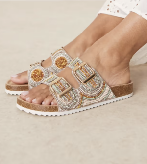 ASOS DESIGN – Funky – Mules plates larges à double bride ornées de perles – Doré