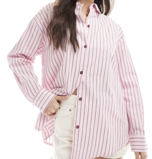 Pull&Bear – Chemise oversize à rayures contrastantes – Rose