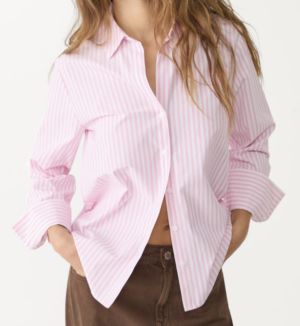 Chemise en popeline à rayures rose stardivarius