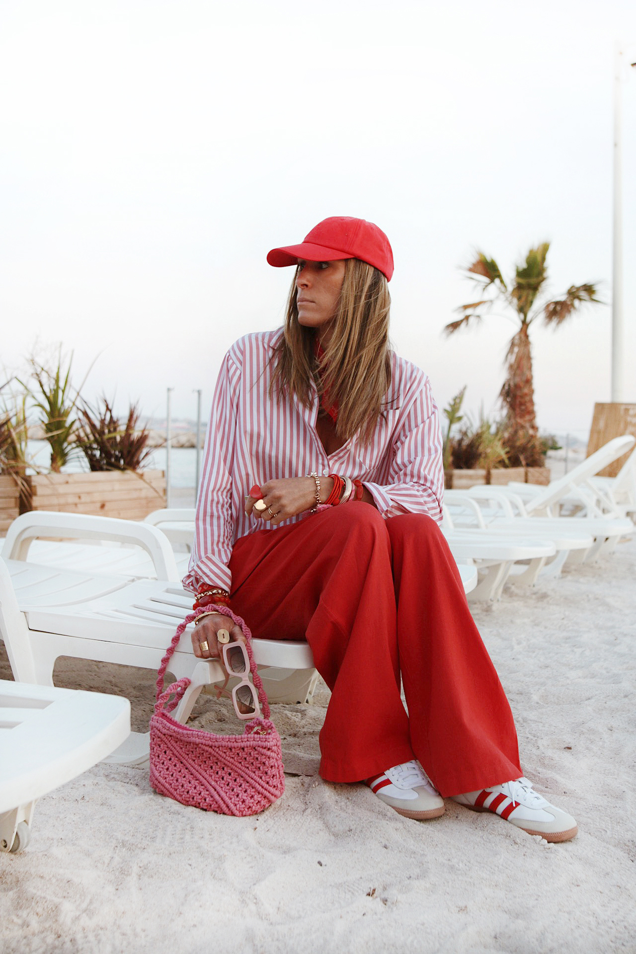 www.chonandchon.com pantalon large rouge chemise max semaine rose rayures