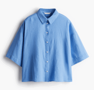 Chemise en lin mélangé bleue H&M