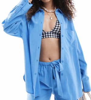 ASOS DESIGN – Mix & Match – Isabel – Chemise de plage oversize effet lin – Bleu