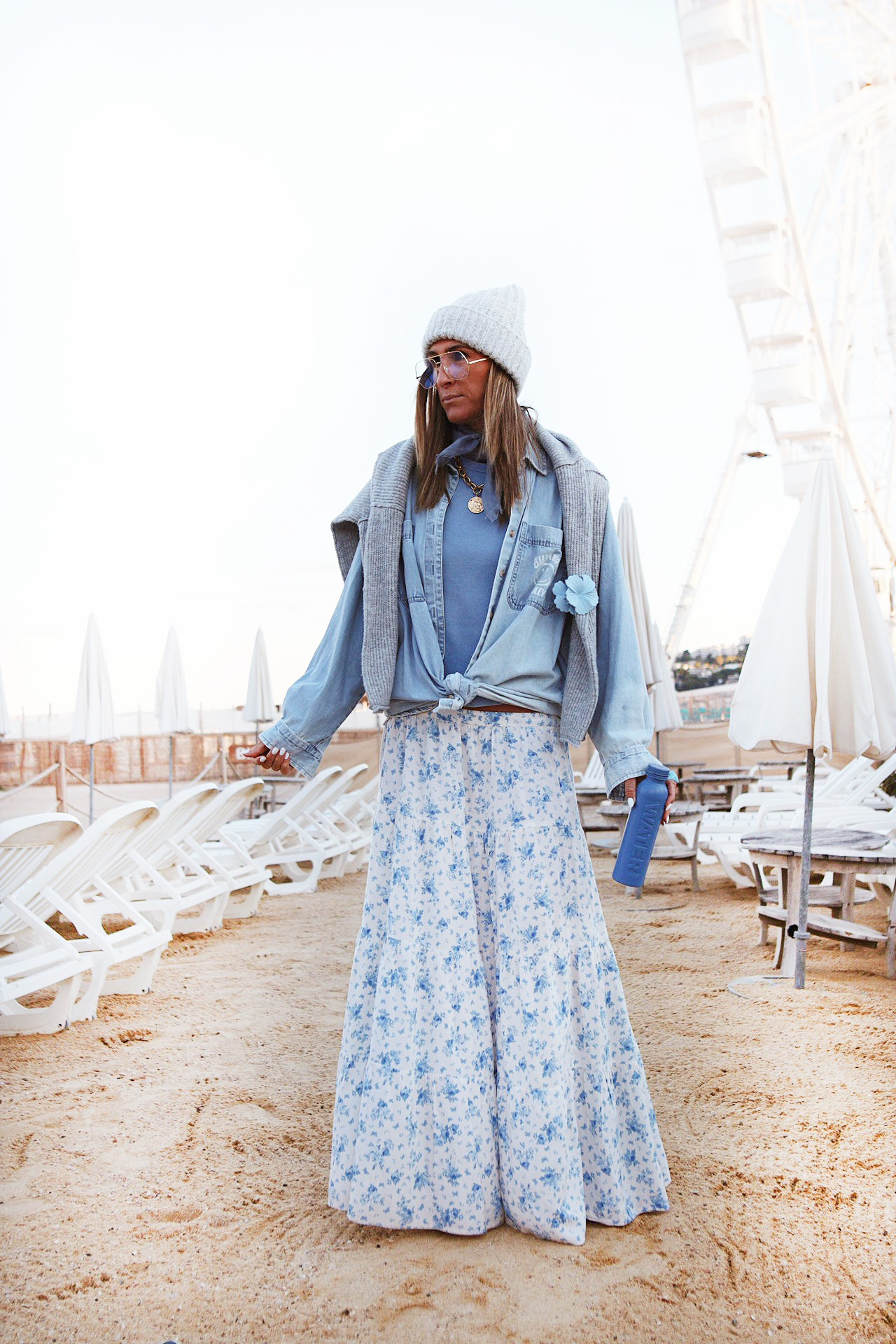 www.chonandchon.com look jupe longue bleue fleurie