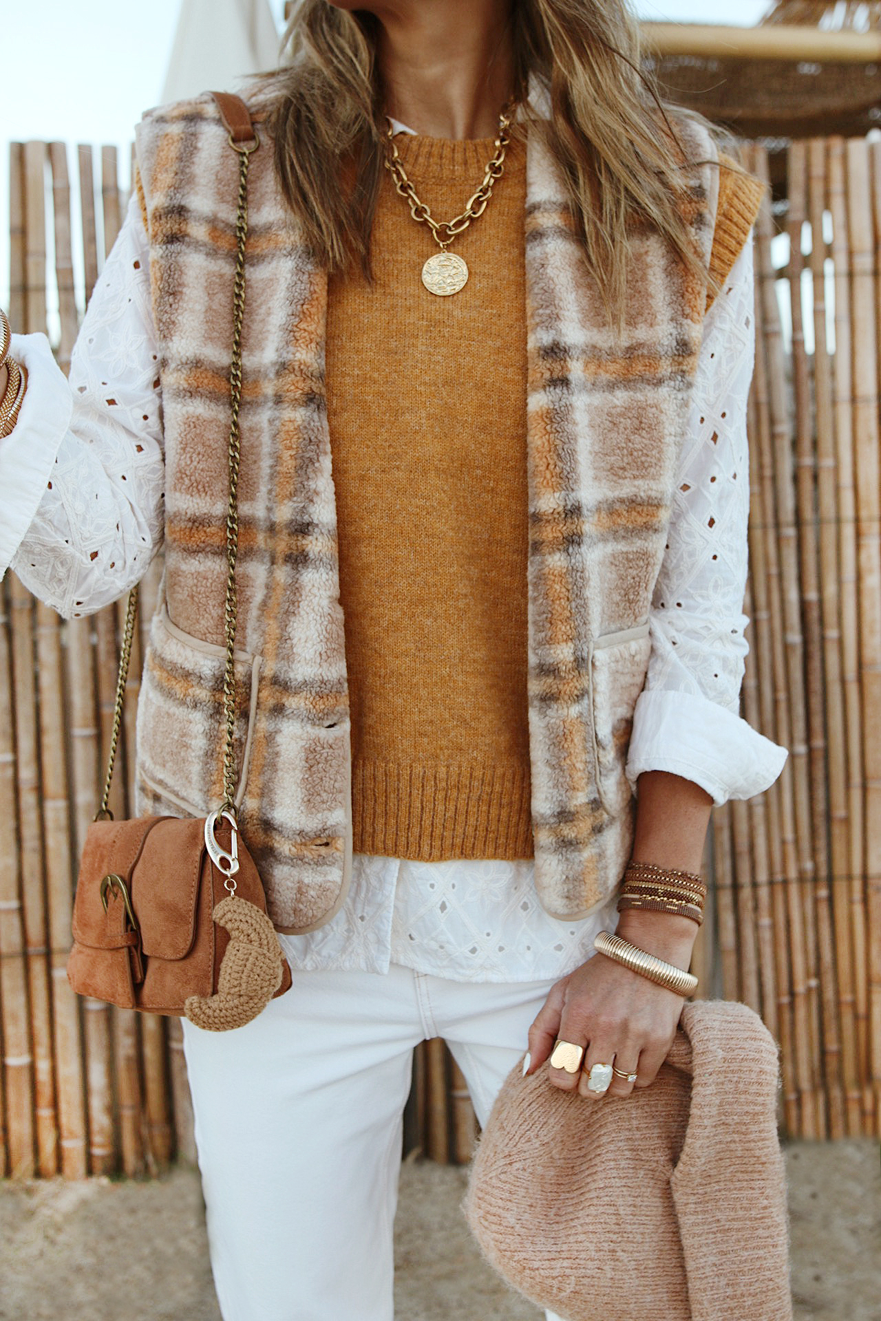 www.chonandchon.com veste sans manches carreaux jaune camel garance