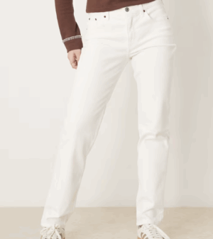 Abercrombie & Fitch – Jean droit à taille mi-haute – Blanc