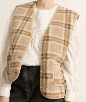 GARANCE PARIS Veste sans manches en sherpa à carreaux POLA