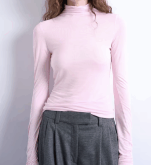 Topshop – Top en viscose à manches longues et col montant – Rose