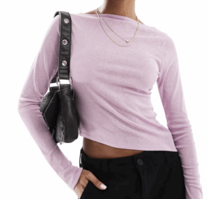 ASOS DESIGN – Top transparent à manches longues et ourlet asymétrique – Rose