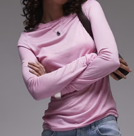 Topshop – Top transparent à manches longues – Rose