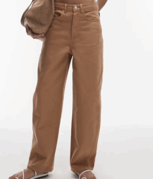 Topshop – Pantalon ample décontracté à surpiqûres – Fauve