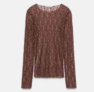 TOP À MANCHES LONGUES EN DENTELLE zara marron