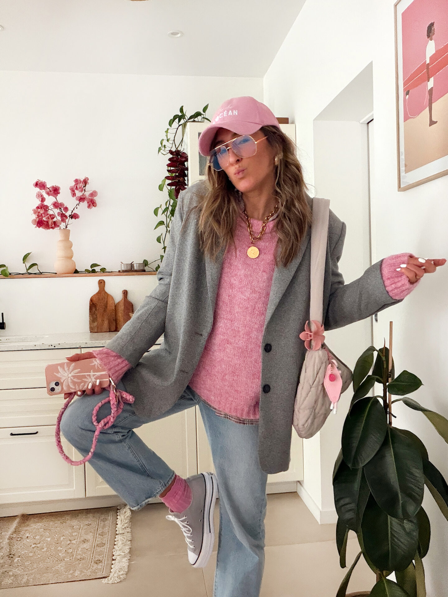 www.chonandchon.com blazer gris laine pull rose converses grises