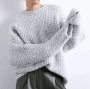 Topshop – Pull oversize en maille côtelée à manches ballon – Gris