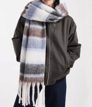 New Look – Écharpe épaisse à rayures – Bleu