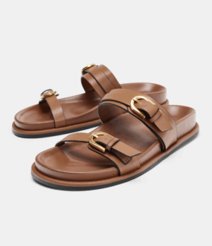 SANDALES DÉTAIL BOUCLES MULES CUIR CAMEL ZARA