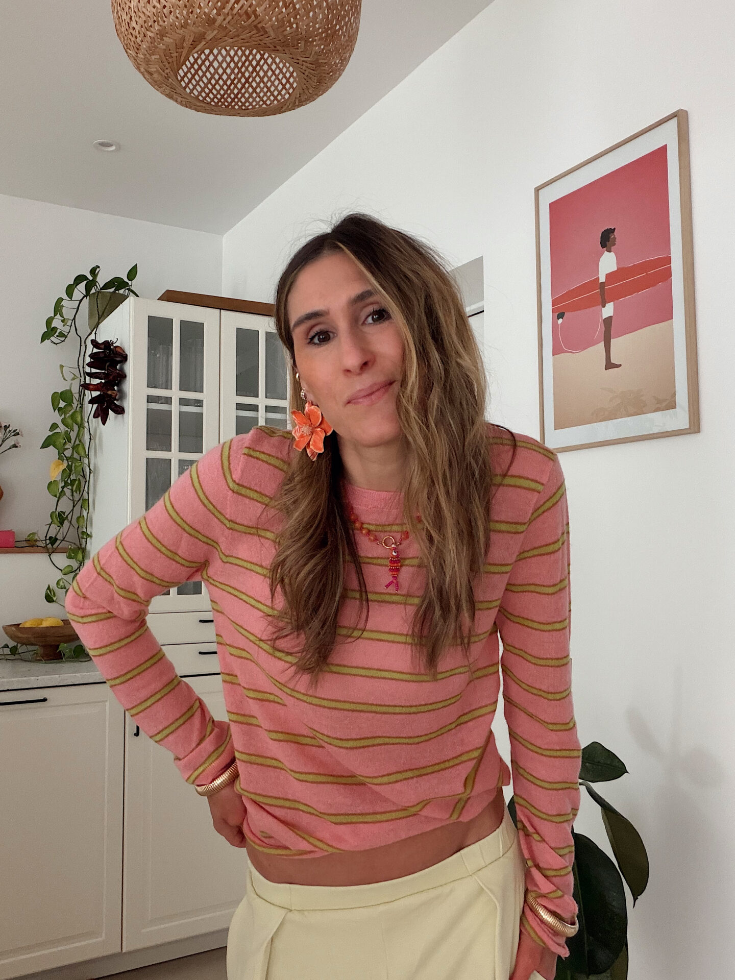 PULL AVEC LAINE À RAYURES rose vert zara