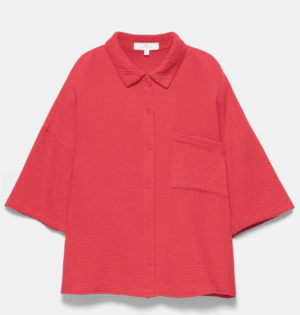 Chemise manches courtes en gaze de cotton ROUGE pull and bear