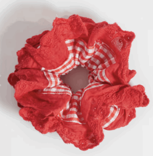 Pieces – Chouchou à carreaux vichy et bordures en broderie anglaise – Rouge et blanc