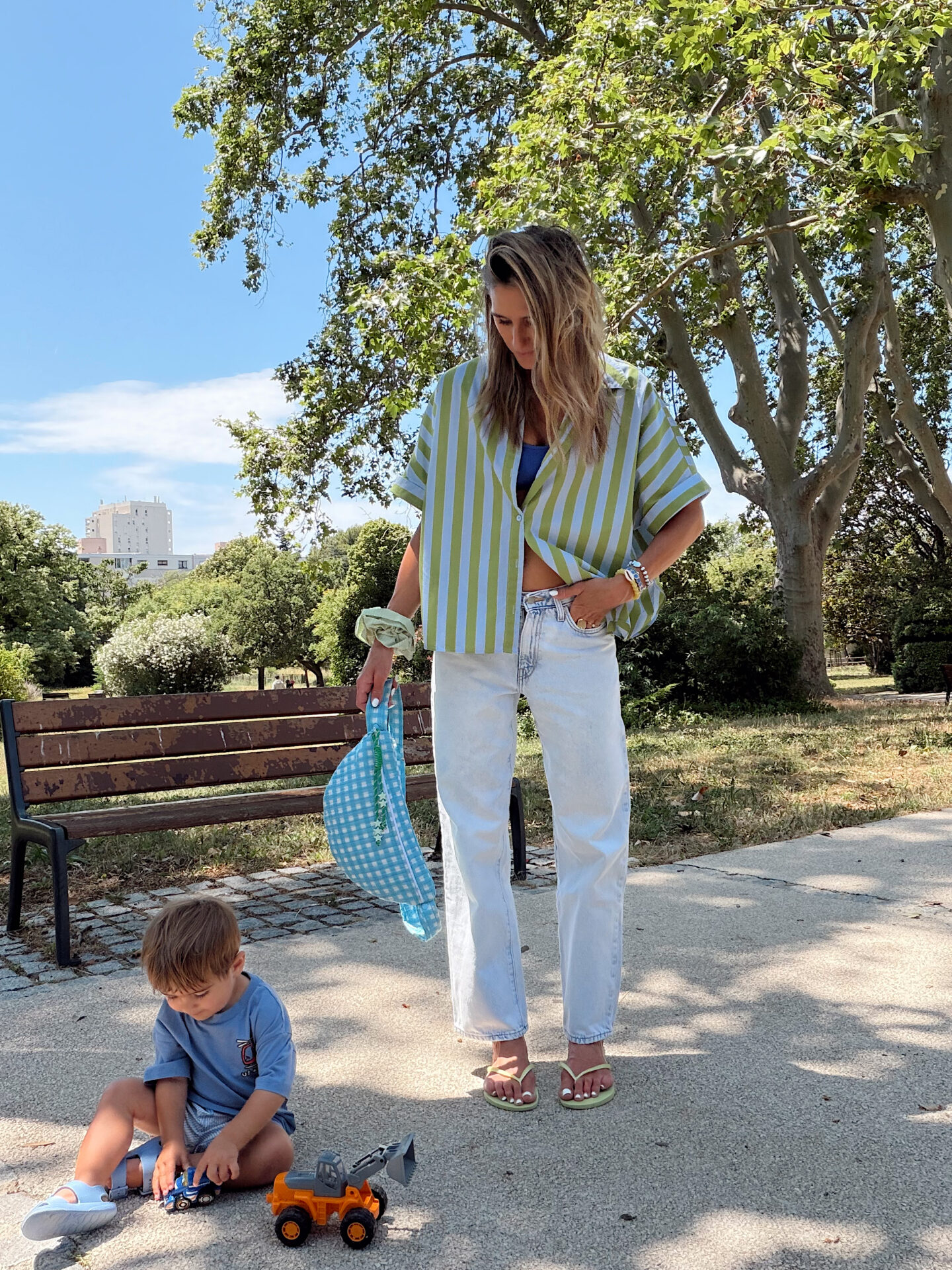 ensemble rayé zara bleu vert chemise rayures @chon.and.chon