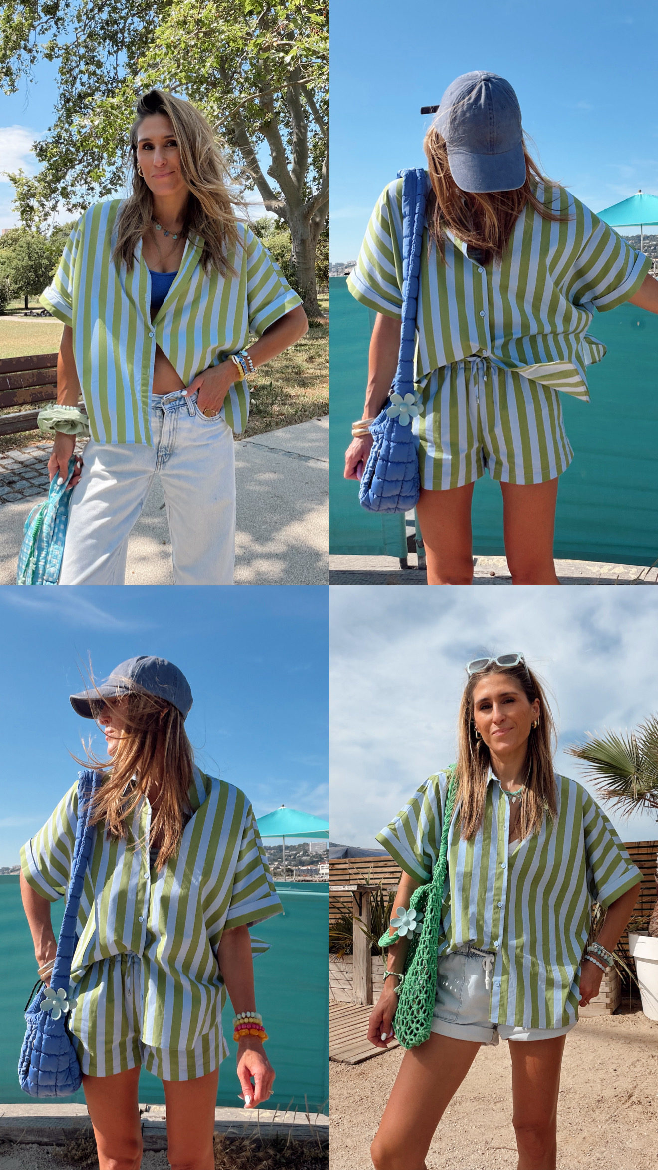 ensemble rayé zara bleu vert chemise rayures @chon.and.chon